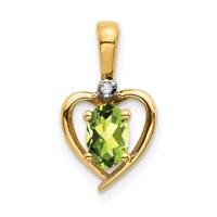 14K Yellow Gold 6x4 Oval August Peridot and Diamond Heart Pendant view 1