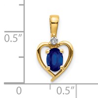 14K Yellow Gold 6x 4 Oval September Sapphire and Diamond Heart Pendant view 3