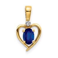 14K Yellow Gold 6x 4 Oval September Sapphire and Diamond Heart Pendant view 1
