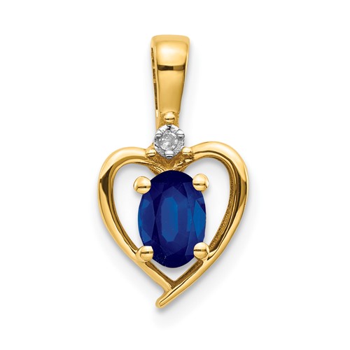 14K Yellow Gold 6x 4 Oval September Sapphire and Diamond Heart Pendant