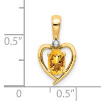 14K Yellow Gold 6x 4 Oval November Citrine and Diamond Heart Pendant view 3