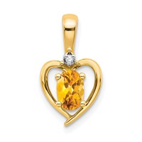 14K Yellow Gold 6x 4 Oval November Citrine and Diamond Heart Pendant view 1