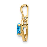 14K Yellow Gold 6x 4 Oval December Blue Topaz and Diamond Heart Pendant view 2