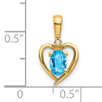 14K Yellow Gold 6x 4 Oval December Blue Topaz and Diamond Heart Pendant view 3