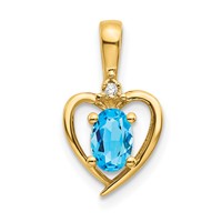 14K Yellow Gold 6x 4 Oval December Blue Topaz and Diamond Heart Pendant view 1