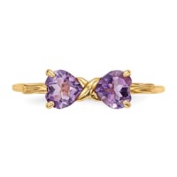 14K Yellow Gold Polished February Amethyst Bow Ring - Size 7 view 4