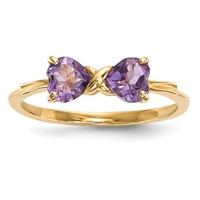 14K Yellow Gold Polished February Amethyst Bow Ring - Size 7 view 1