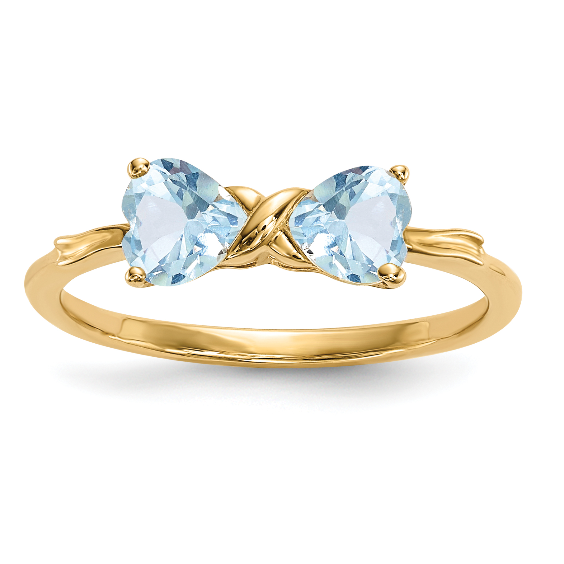 14k Gold Polished Aquamarine Bow Ring (XBS518)