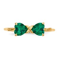 14K Yellow Gold Polished May Lab Created Emerald Bow Ring - Size 7 view 4