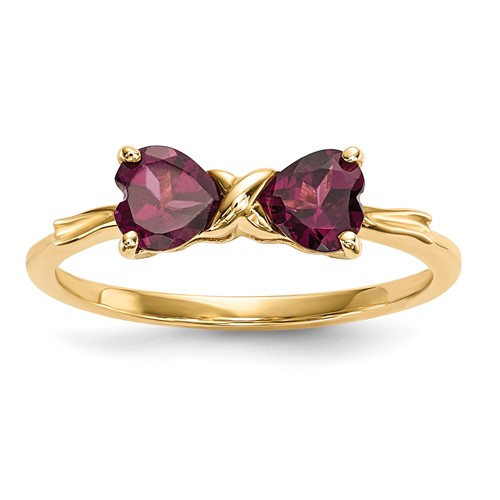 14K Yellow Gold Polished June Rhodolite Garnet Bow Ring, Size 7