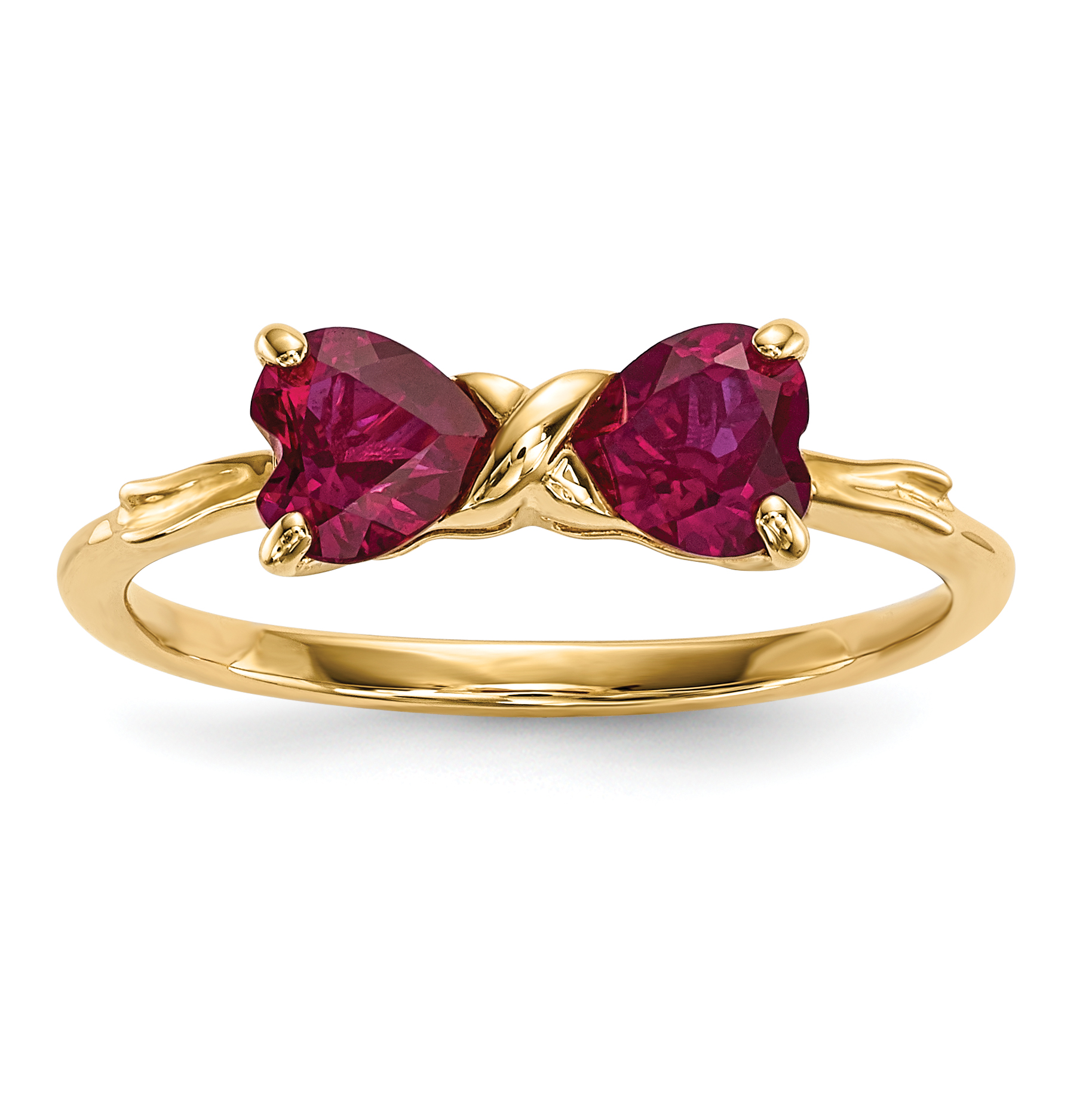 14k Gold Polished Created Ruby Bow Ring (XBS522)