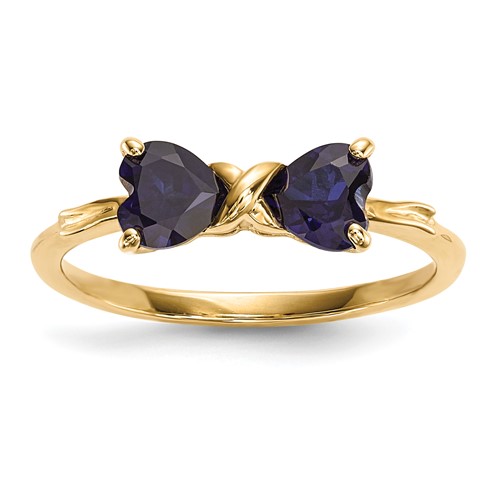 14K Yellow Gold Polished September Lab Created Sapphire Bow Ring, Size 7