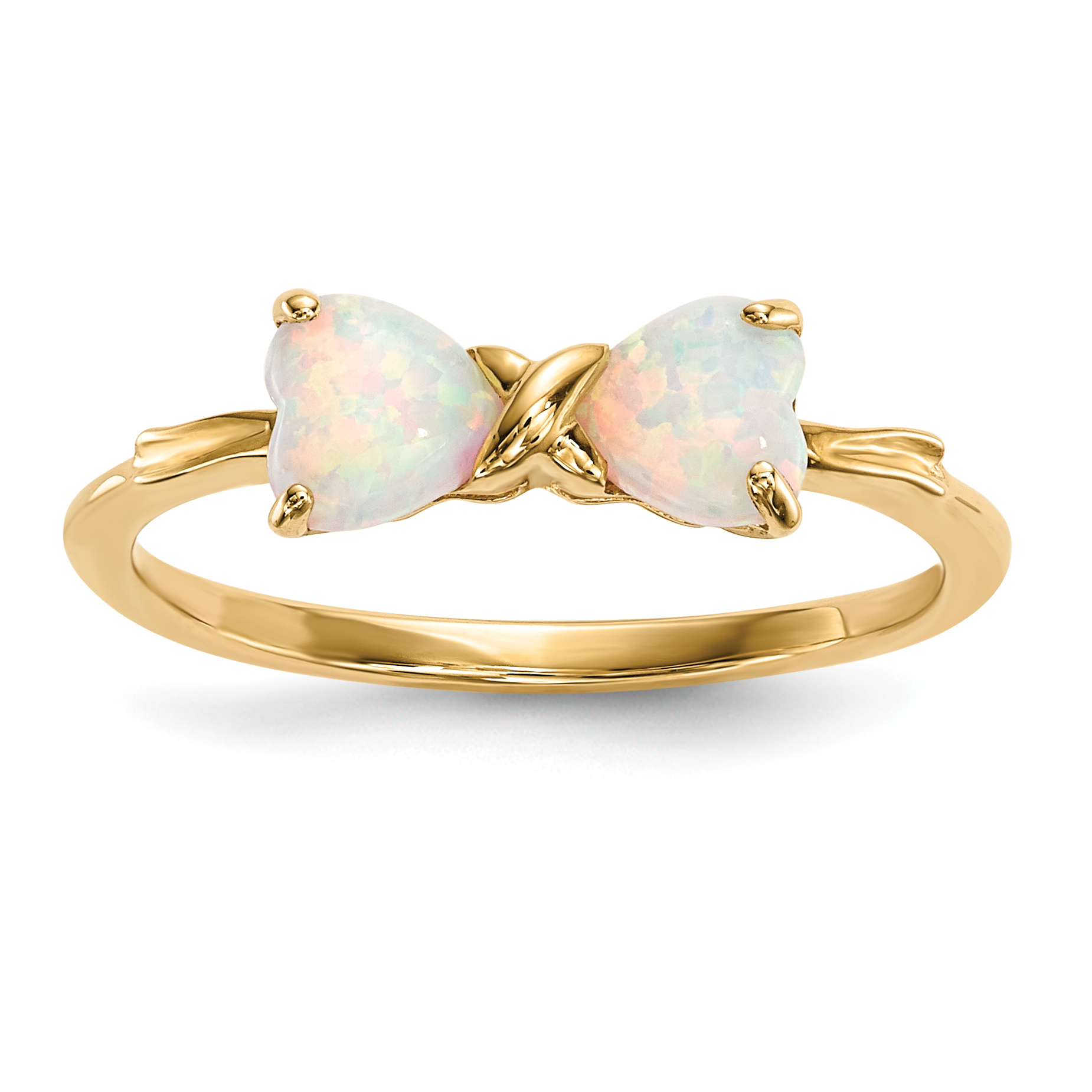 14k Gold Polished Created Opal Bow Ring (XBS535)