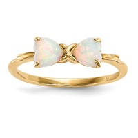 14K Polished October Lab Created Opal Bow Size 7 Ring view 1