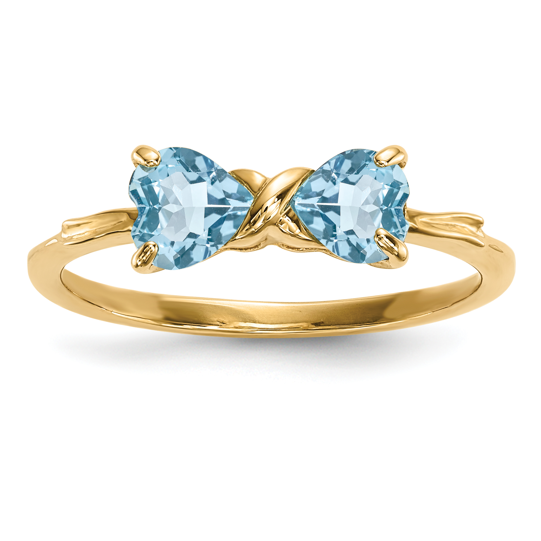 14k Gold Polished Light Swiss Blue Topaz Bow Ring (XBS537)
