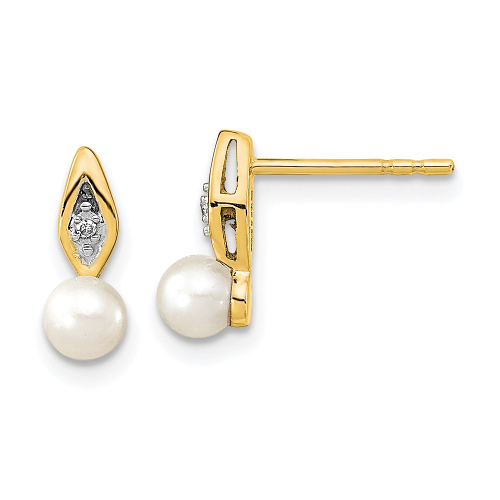 14k FW Cultured Pearl and Diamond Post Earrings