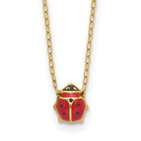 14K Yellow Gold Polished Red and Black Enameled Ladybug Necklace Plus 1 Inch Extender, 17" view 1