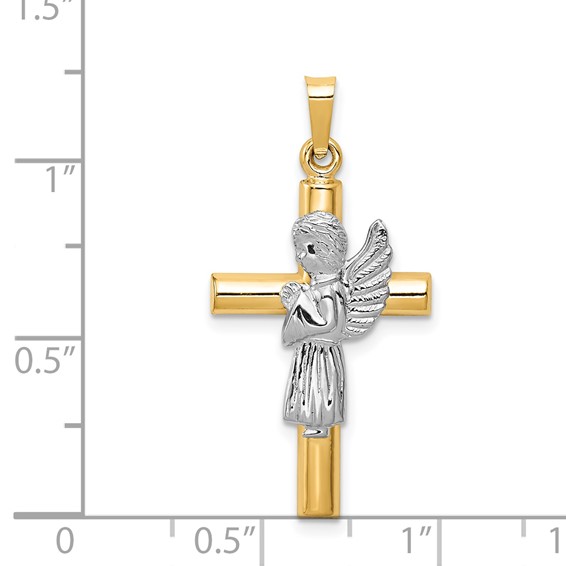 14K Two-Tone Angel and Cross Pendant