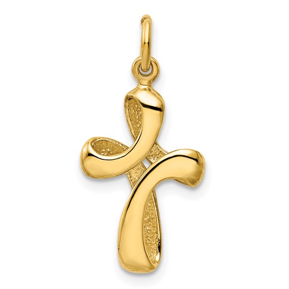 14k Polished Ribbon Cross Charm