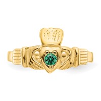 14K Yellow Gold Green CZ Claddagh Ring view 5