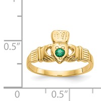 14K Yellow Gold Green CZ Claddagh Ring view 3