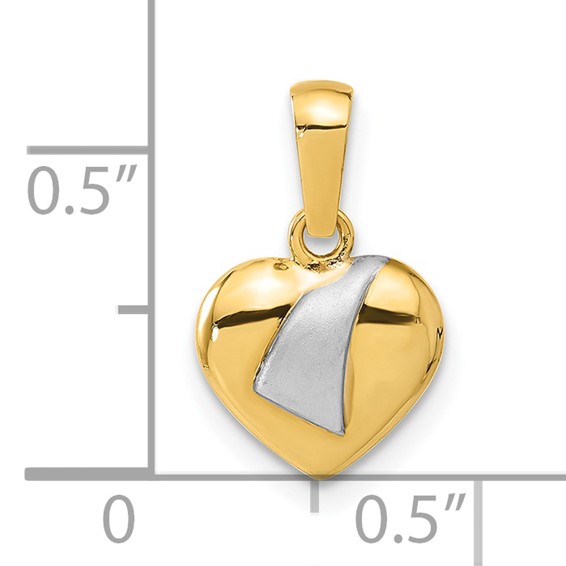 14ky w/ White Rhodium Polished & Satin Heart Pendant
