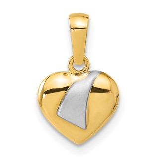 14ky w/ White Rhodium Polished & Satin Heart Pendant