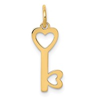 14K Yellow Gold Polished Hearts Key Charm view 1
