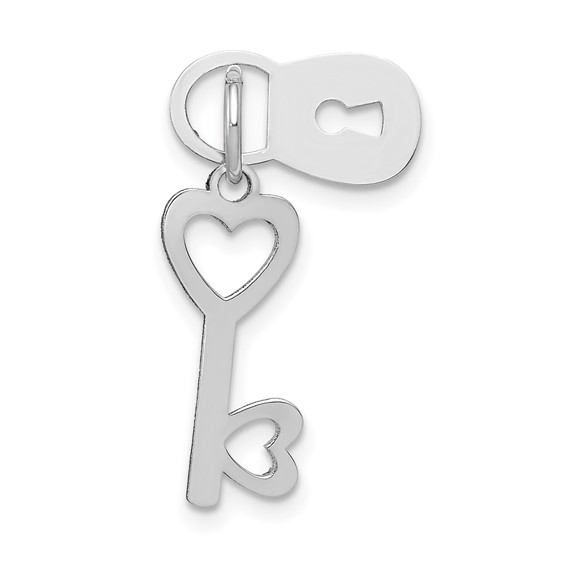 14k White Gold Polished Moveable Lock and Heart Key Charm