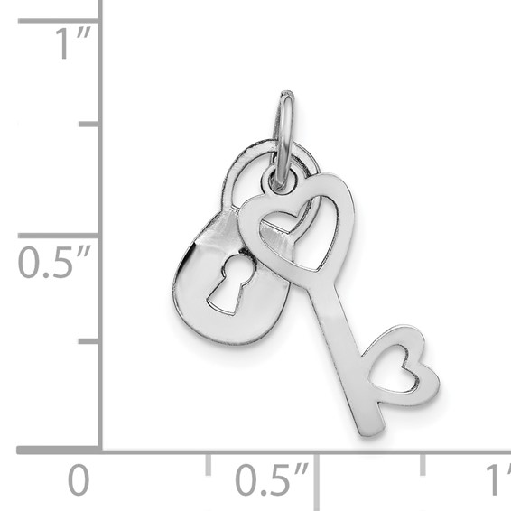 14k White Gold Polished Moveable Lock and Heart Key Charm
