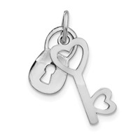 14K White Gold Polished Moveable Lock and Heart Key Charm view 1