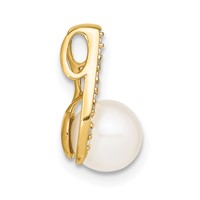 14K and Rhodium 7-8mm Button White Freshwater Cultured Pearl and Diamond Pendant view 2