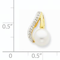14K and Rhodium 7-8mm Button White Freshwater Cultured Pearl and Diamond Pendant view 3