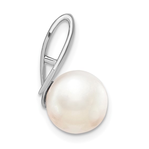 14k White Gold Satin 8-9mm White Button Freshwater Cultured Pearl Slide Fits up to 2mm Regular/3mm Fancy or Reversible Omega