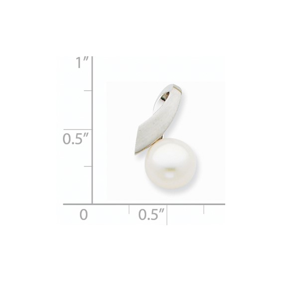 14k White Gold Satin 8-9mm White Button Freshwater Cultured Pearl Slide Fits up to 2mm Regular/3mm Fancy or Reversible Omega