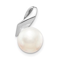 14K White Gold Satin 8-9mm White Button Freshwater Cultured Pearl Slide Fits Up to 2mm Regular 3mm Fancy Or Reversible Omega view 1