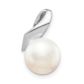 14k White Gold Satin 8-9mm White Button Freshwater Cultured Pearl Slide Fits up to 2mm Regular/3mm Fancy or Reversible Omega