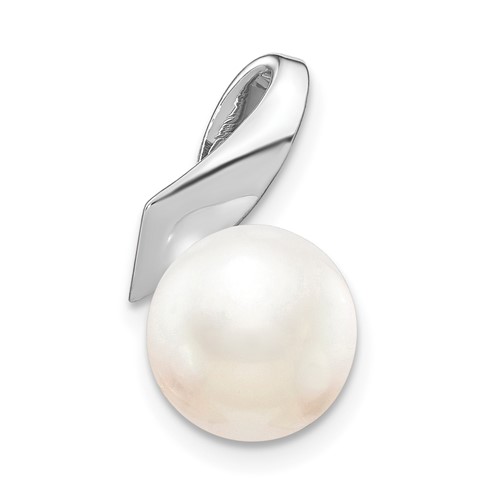 14K White Gold Satin 8-9mm White Button Freshwater Cultured Pearl Slide Fits Up to 2mm Regular 3mm Fancy Or Reversible Omega