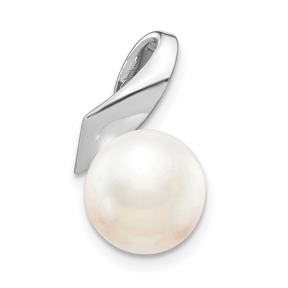 14k White Gold Satin 8-9mm White Button Freshwater Cultured Pearl Slide Fits up to 2mm Regular/3mm Fancy or Reversible Omega