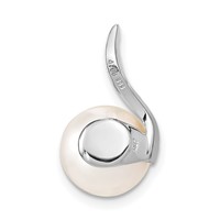 14K White Gold 9-10mm White Button Freshwater Cultured Pearl and Diamond Chain Slide view 4