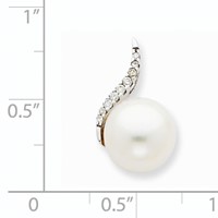 14K White Gold 9-10mm White Button Freshwater Cultured Pearl and Diamond Chain Slide view 3