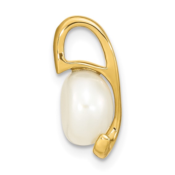 14k 8-9mm White Button Freshwater Cultured Pearl Slide Fits up to 2mm Regular/3mm Fancy or Reversible Omega