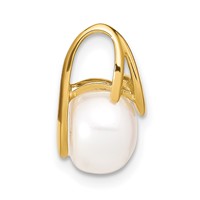 14K Yellow Gold 8-9mm White Button Freshwater Cultured Pearl Slide Fits Up to 2mm Regular 3mm Fancy Or Reversible Omega view 2