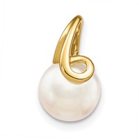 14K Yellow Gold 8-9mm White Button Freshwater Cultured Pearl Slide Fits Up to 2mm Regular 3mm Fancy Or Reversible Omega view 1