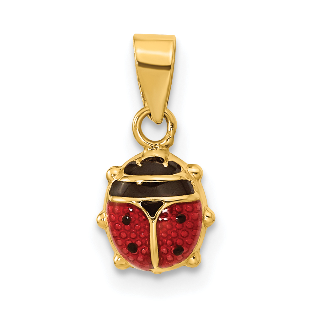 14K Polished Red/Black Enamel Ladybug Pendant (XCH689)