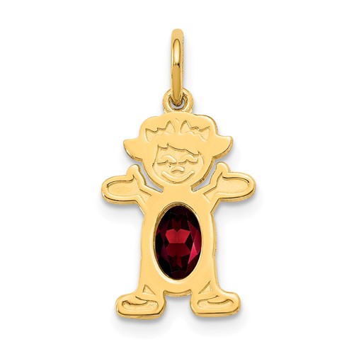14K Yellow Gold Girl Charm 6x 4 Oval Genuine Garnet-January