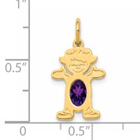 14K Yellow Gold Girl Charm 6x 4 Oval Genuine Amethyst-February view 3