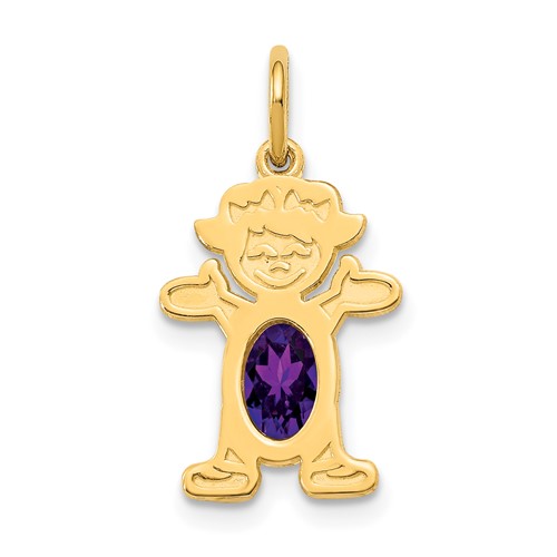 14K Yellow Gold Girl Charm 6x 4 Oval Genuine Amethyst-February