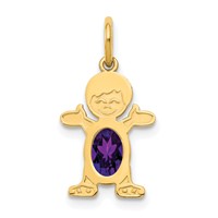 14K Yellow Gold Boy Charm 6x 4 Oval Genuine Amethyst-February view 1