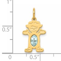 14K Yellow Gold Girl Charm 6x 4 Oval Genuine Aquamarine-March view 3
